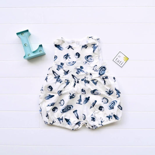Orchid Playsuit with front pocket in Space Print - Lil' Tati