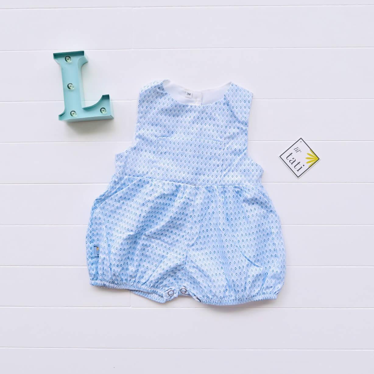 Orchid Playsuit with front pocket in Tiny Diamond Blue - Lil' Tati