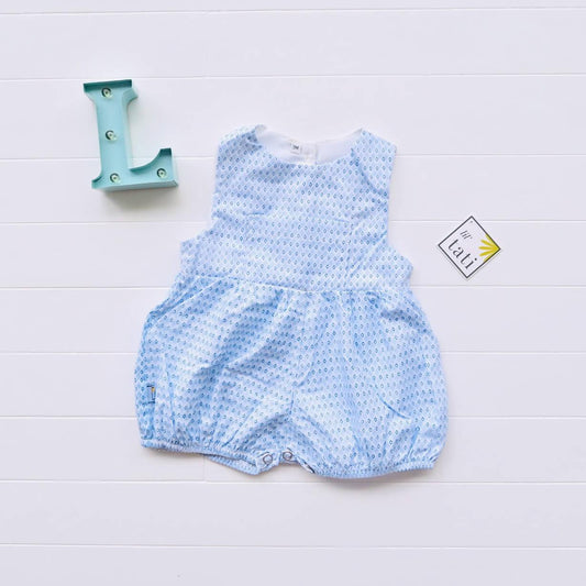 Orchid Playsuit with front pocket in Tiny Diamond Blue - Lil' Tati