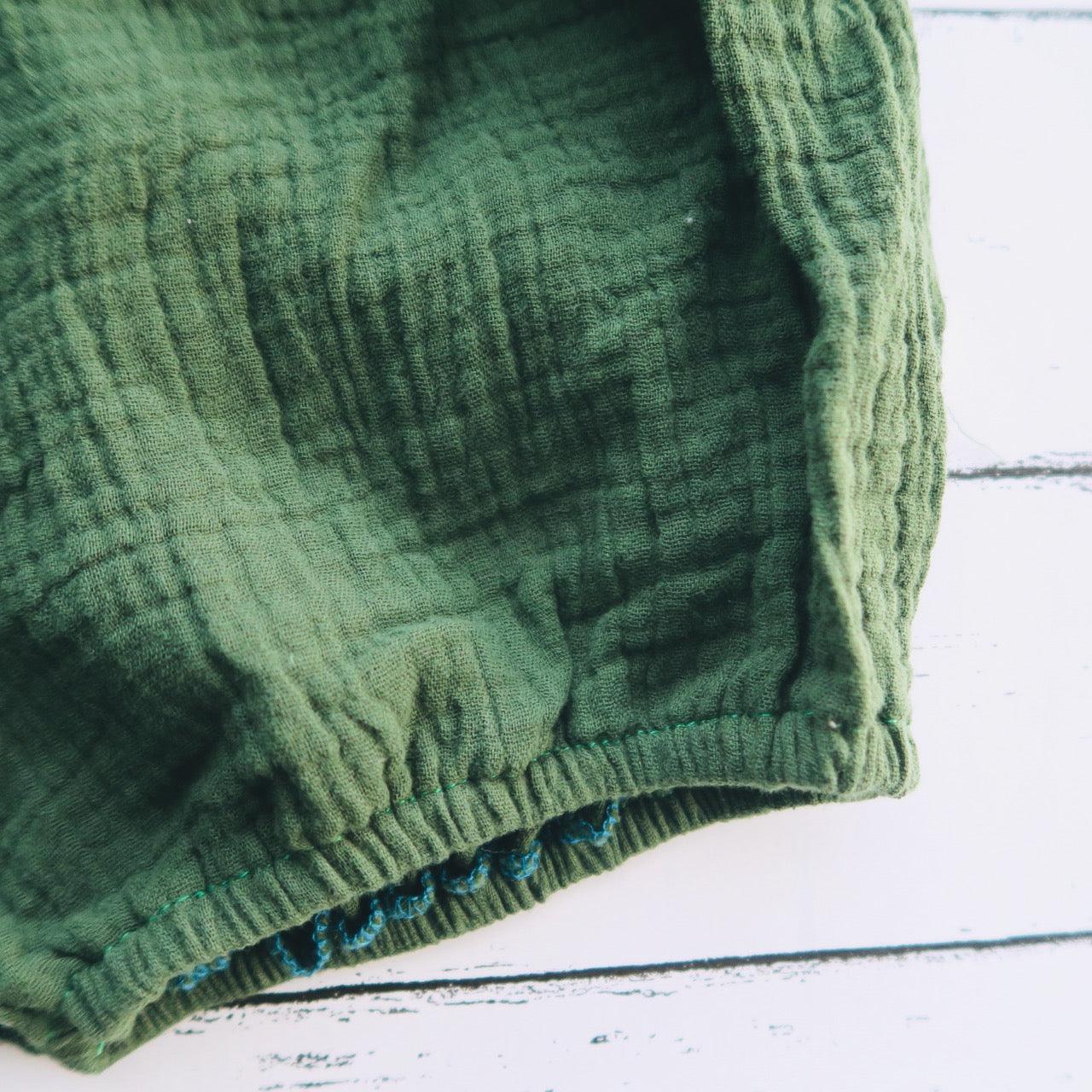 Orchid Playsuit - Ruffle Sleeves in Forest Green Crepe - Lil' Tati