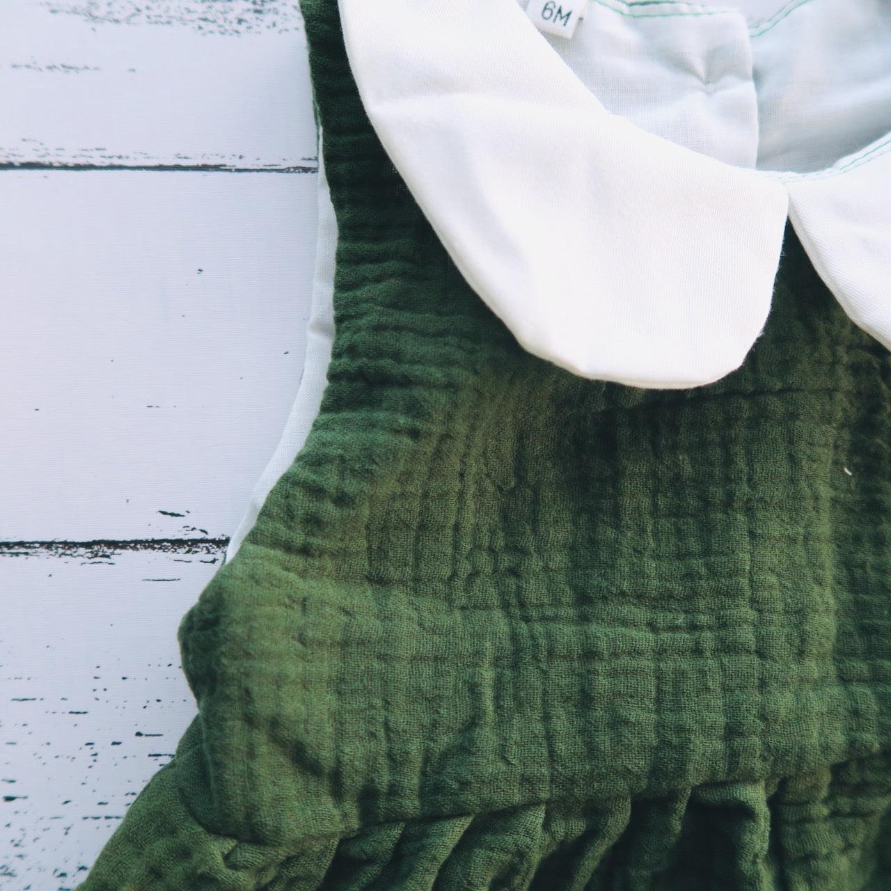 Orchid Playsuit - Collar in Forest Green Crepe - Lil' Tati