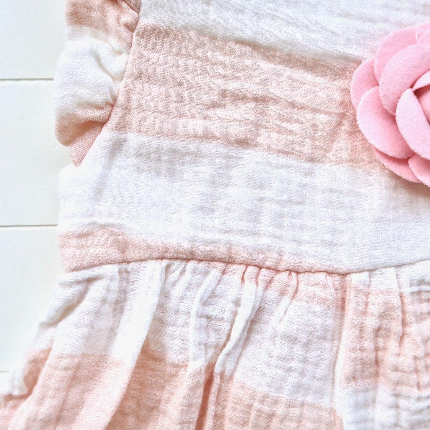 Orchid Playsuit - Ruffle Sleeves in Light Pink Stripes Crepe - Lil' Tati