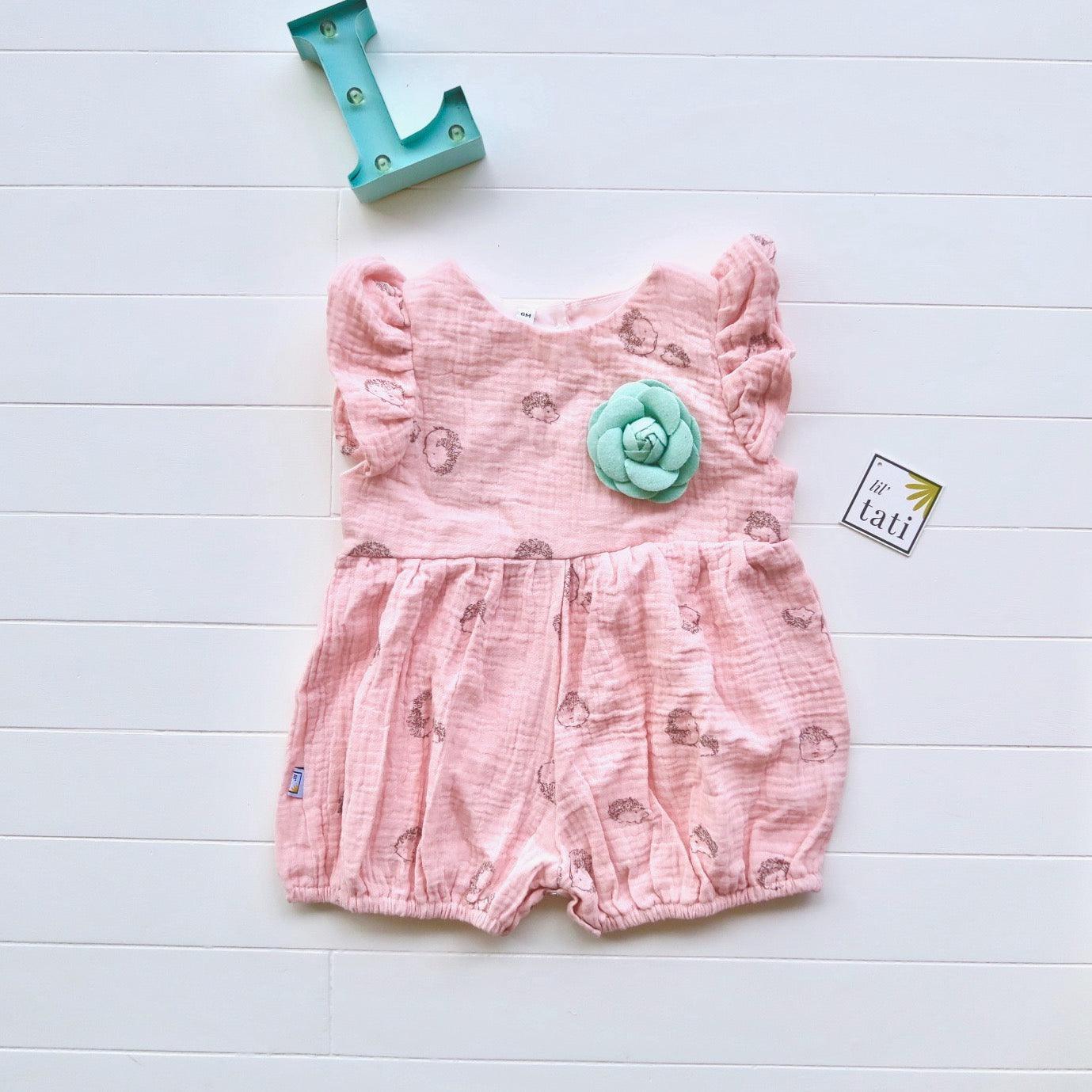Orchid Playsuit - Ruffle Sleeves in Pink Hedgehog Crepe - Lil' Tati