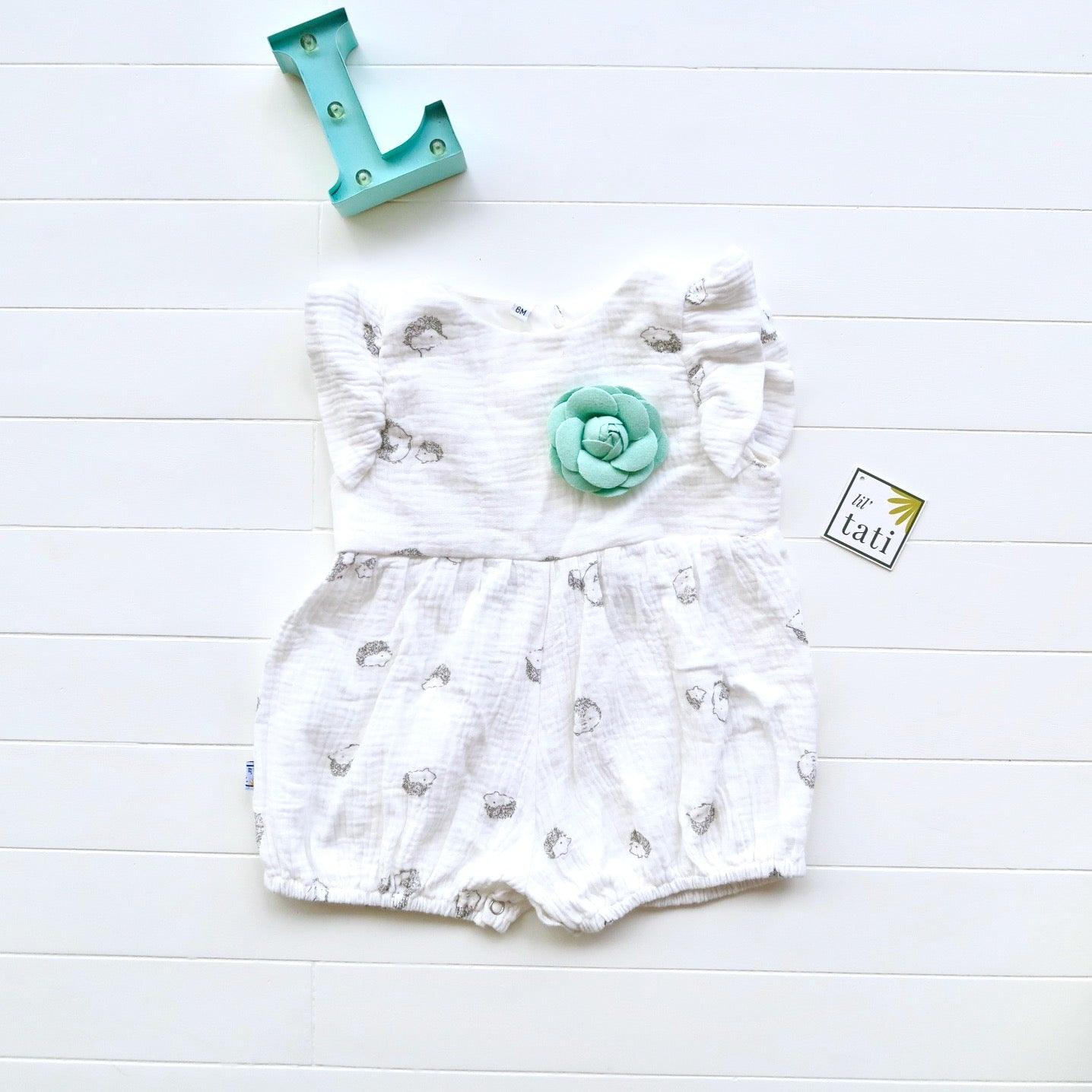 Orchid Playsuit - Ruffle Sleeves in White Hedgehog Crepe - Lil' Tati