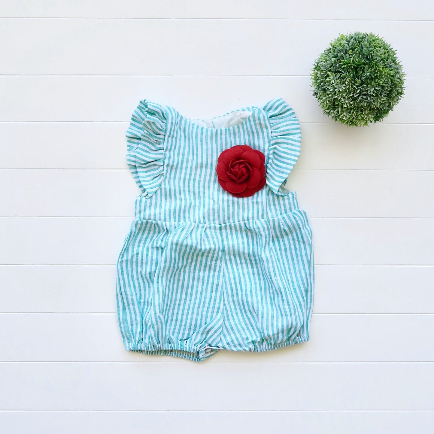Orchid Playsuit - Ruffle Sleeves in Arcadia Green Stripes - Lil' Tati