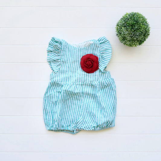 Orchid Playsuit - Ruffle Sleeves in Arcadia Green Stripes - Lil' Tati