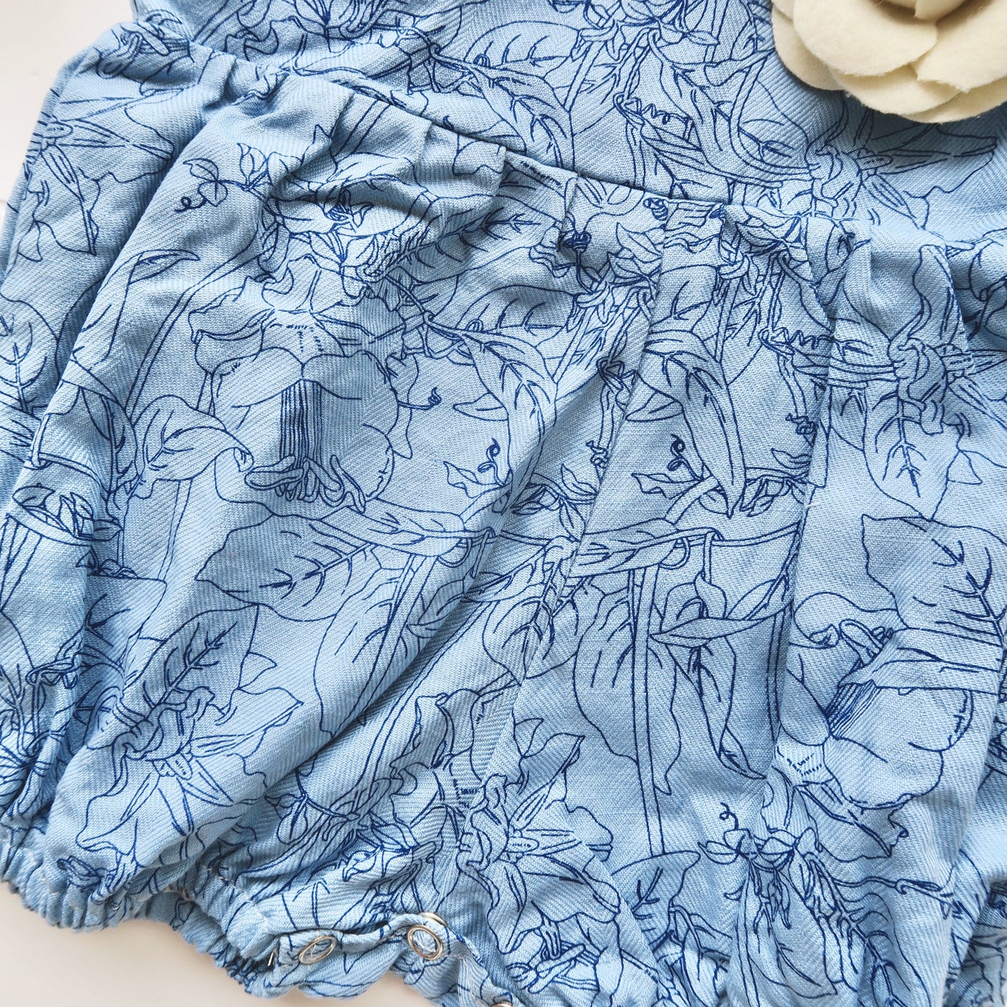 Orchid Playsuit - Ruffle Sleeves in Blue Floral Sketch - Lil' Tati