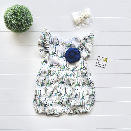 Orchid Playsuit - Ruffle Sleeves in Blue Giraffe - Lil' Tati