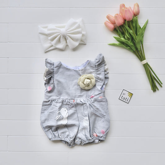 Orchid Playsuit - Ruffle Sleeves in Bunnies Gray - Lil' Tati