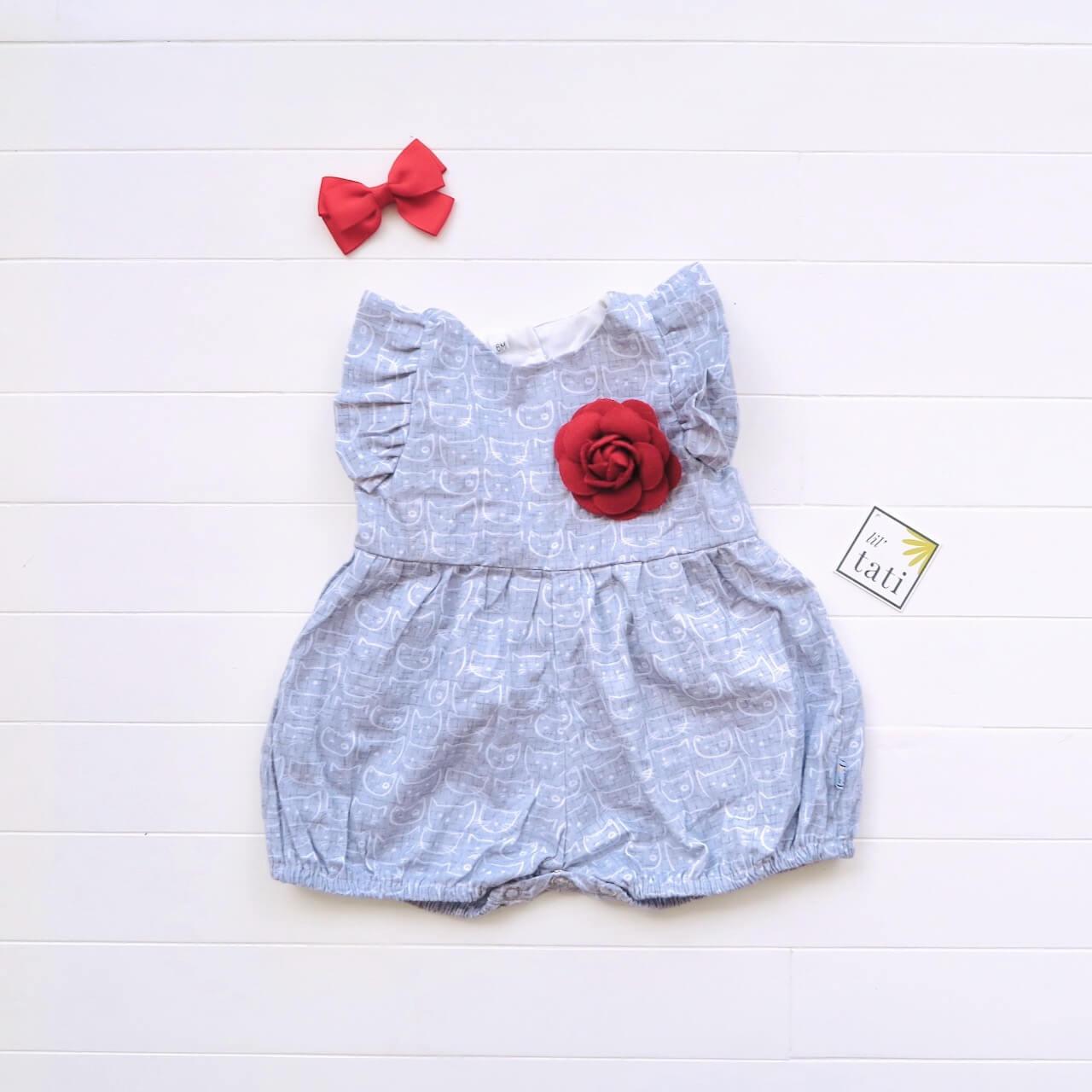 Orchid Playsuit - Ruffle Sleeves in Cat Stamp Gray - Lil' Tati