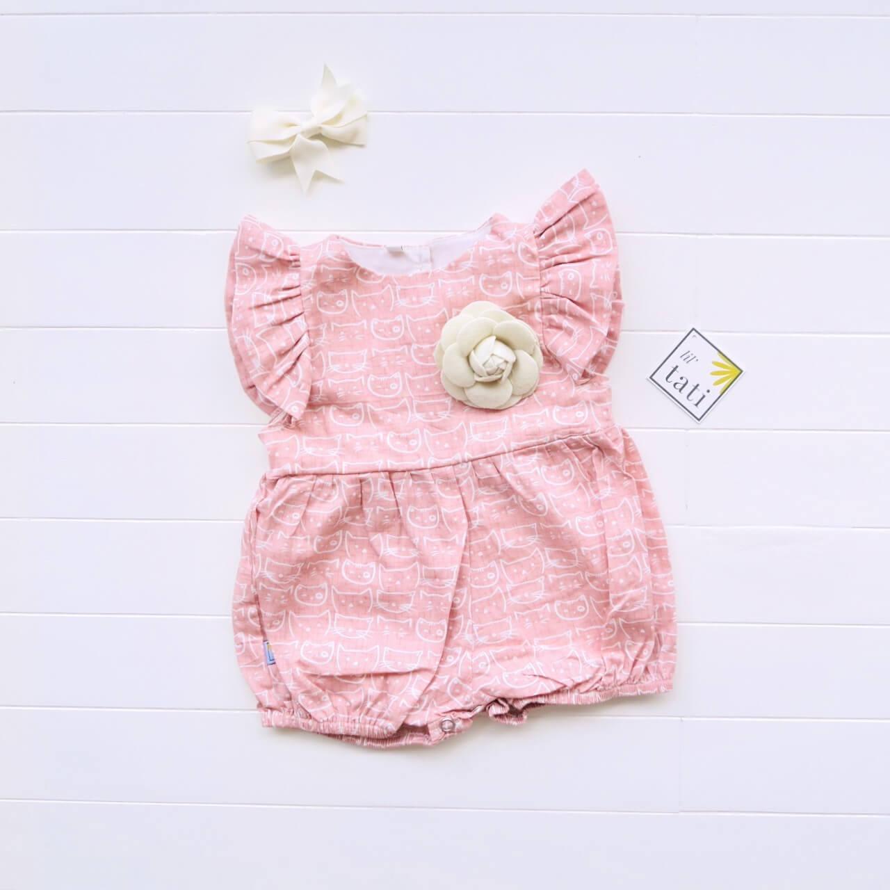 Orchid Playsuit - Ruffle Sleeves in Cat Stamp Pink - Lil' Tati