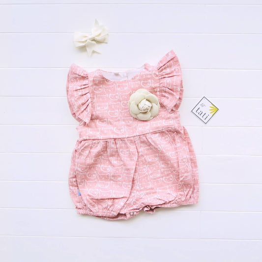 Orchid Playsuit - Ruffle Sleeves in Cat Stamp Pink - Lil' Tati