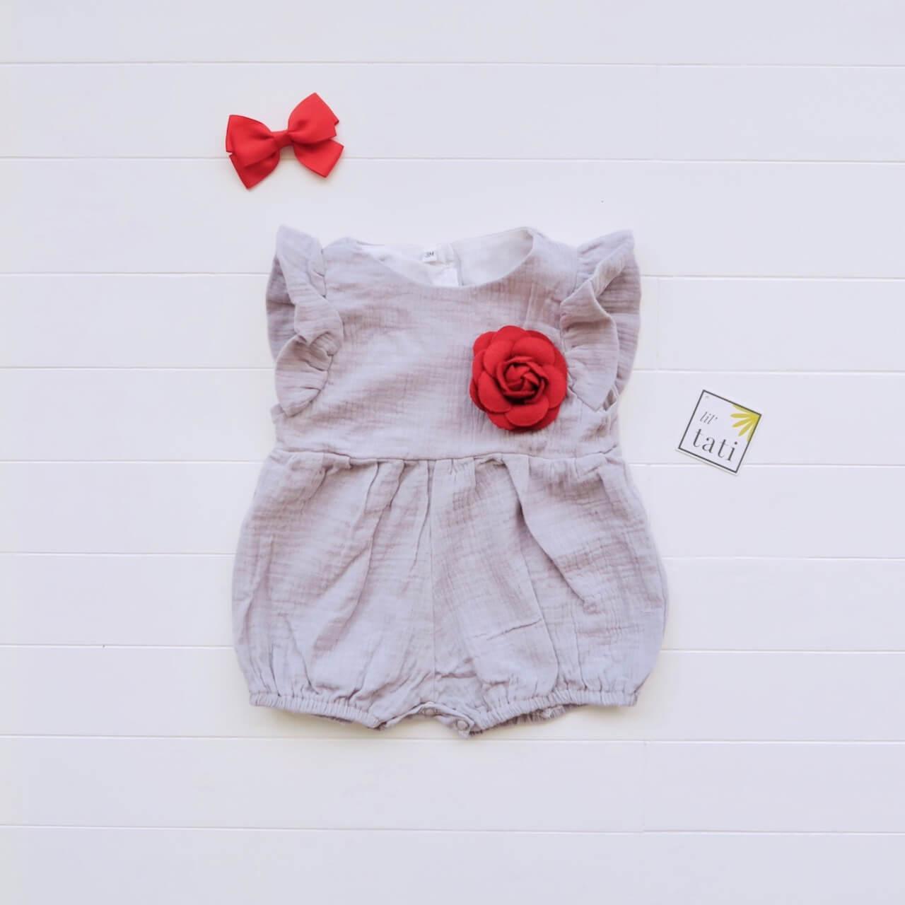 Orchid Playsuit - Ruffle Sleeves in Crepe - Light Gray - Lil' Tati