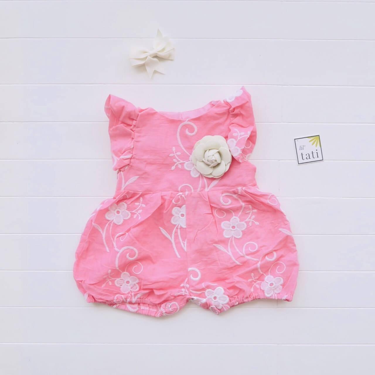 Orchid Playsuit - Ruffle Sleeves in Fancy Pink Lace - Lil' Tati