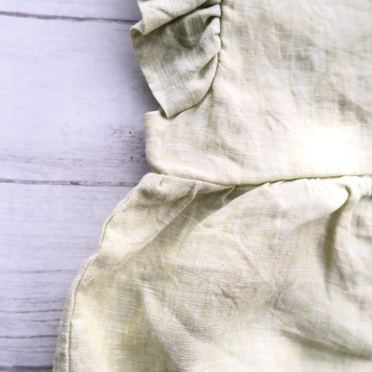Orchid Playsuit - Ruffle Sleeves in Light Green Linen - Lil' Tati