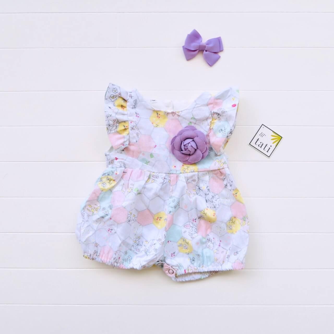 Orchid Playsuit - Ruffle Sleeves in Merry Pastel Hexagon - Lil' Tati