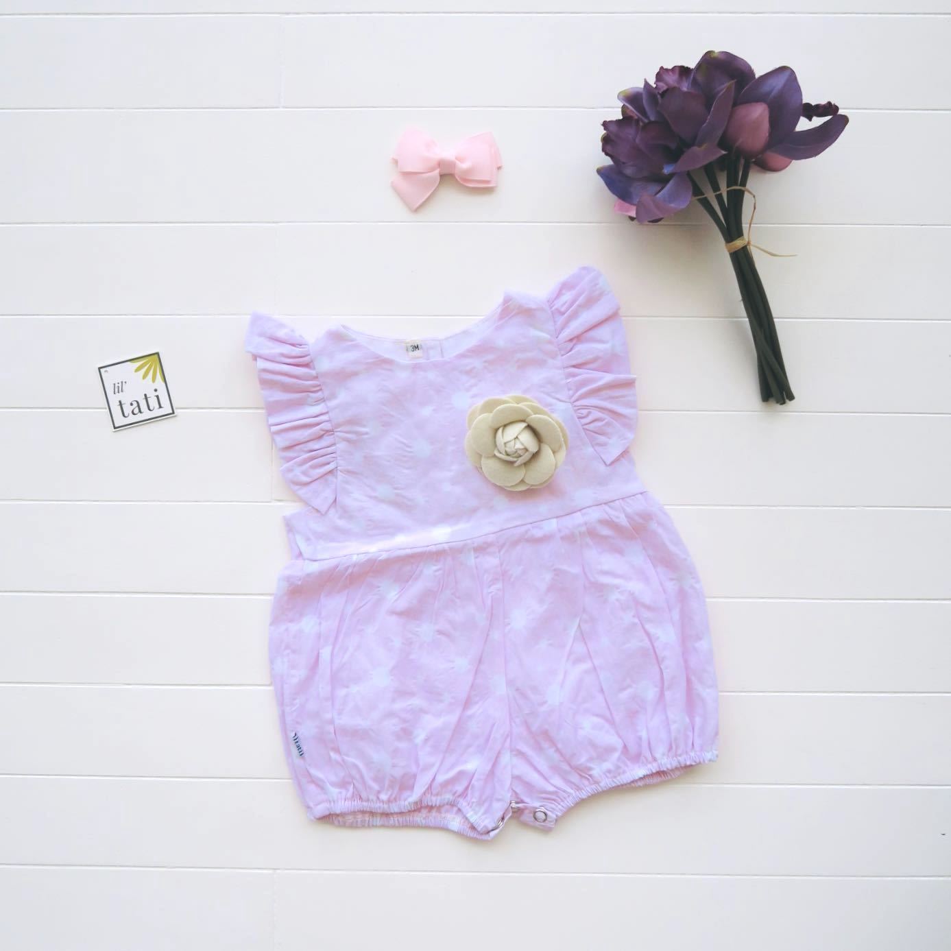 Orchid Playsuit - Ruffle Sleeves in Pink Polka - Lil' Tati