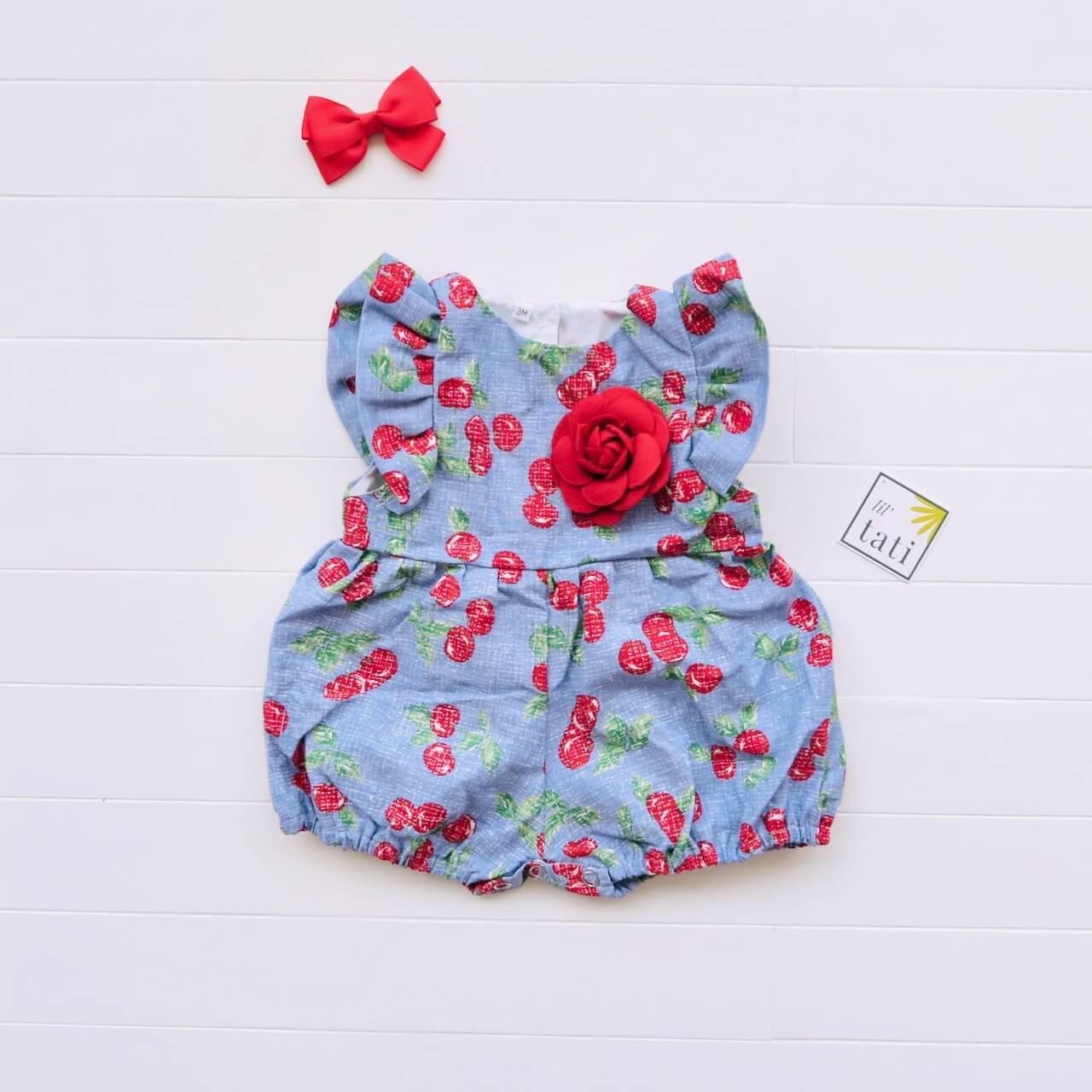 Orchid Playsuit - Ruffle Sleeves in Sky Cherries - Lil' Tati