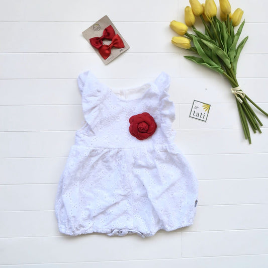 Orchid Playsuit - Ruffle Sleeves in White Daisy Eyelet - Lil' Tati