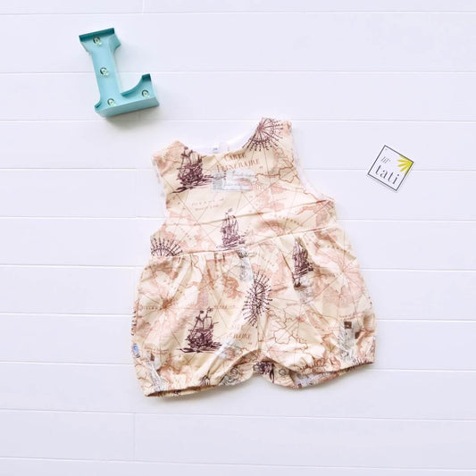 Orchid Playsuit in Bon Voyage Brown Print - Lil' Tati