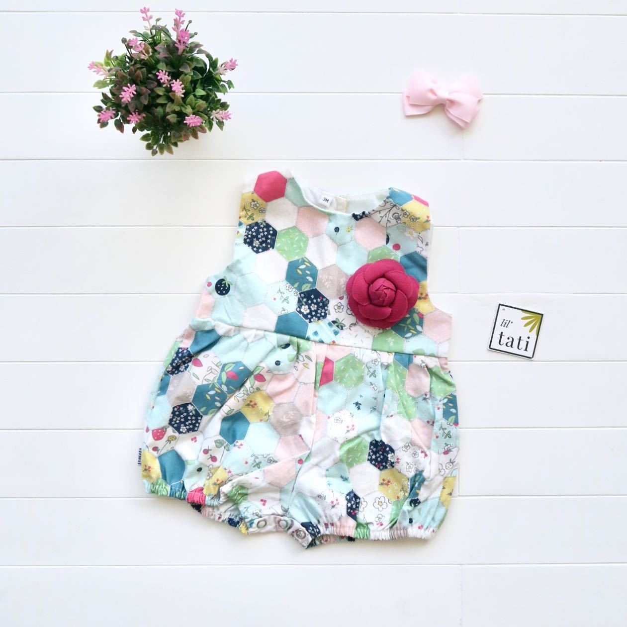 Orchid Playsuit in Bright Merry Hexagon - Lil' Tati