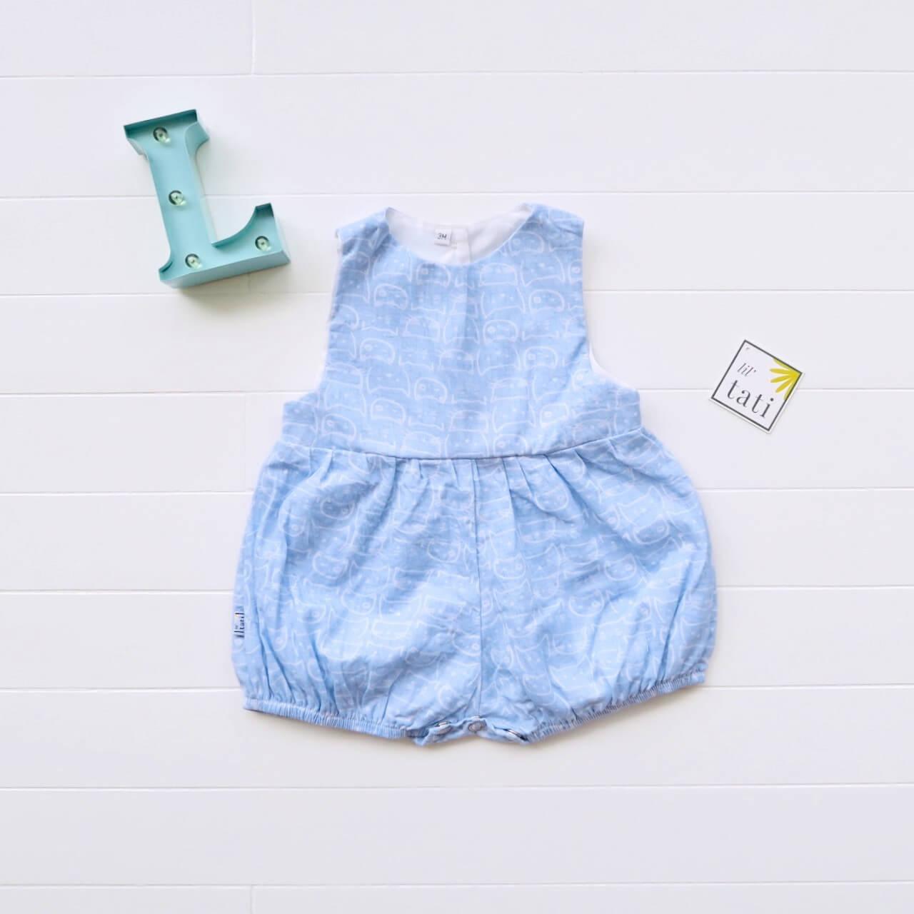 Orchid Playsuit in Cat Stamp Print - Lil' Tati