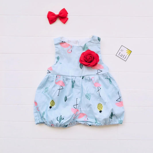 Orchid Playsuit in Flamingo Fiesta Blue Print - Lil' Tati