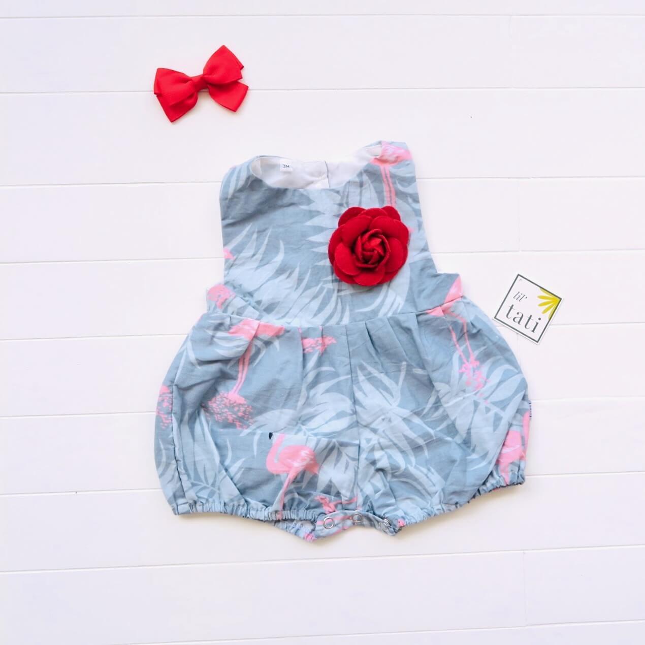 Orchid Playsuit in Flamingo Summer Blue Print - Lil' Tati