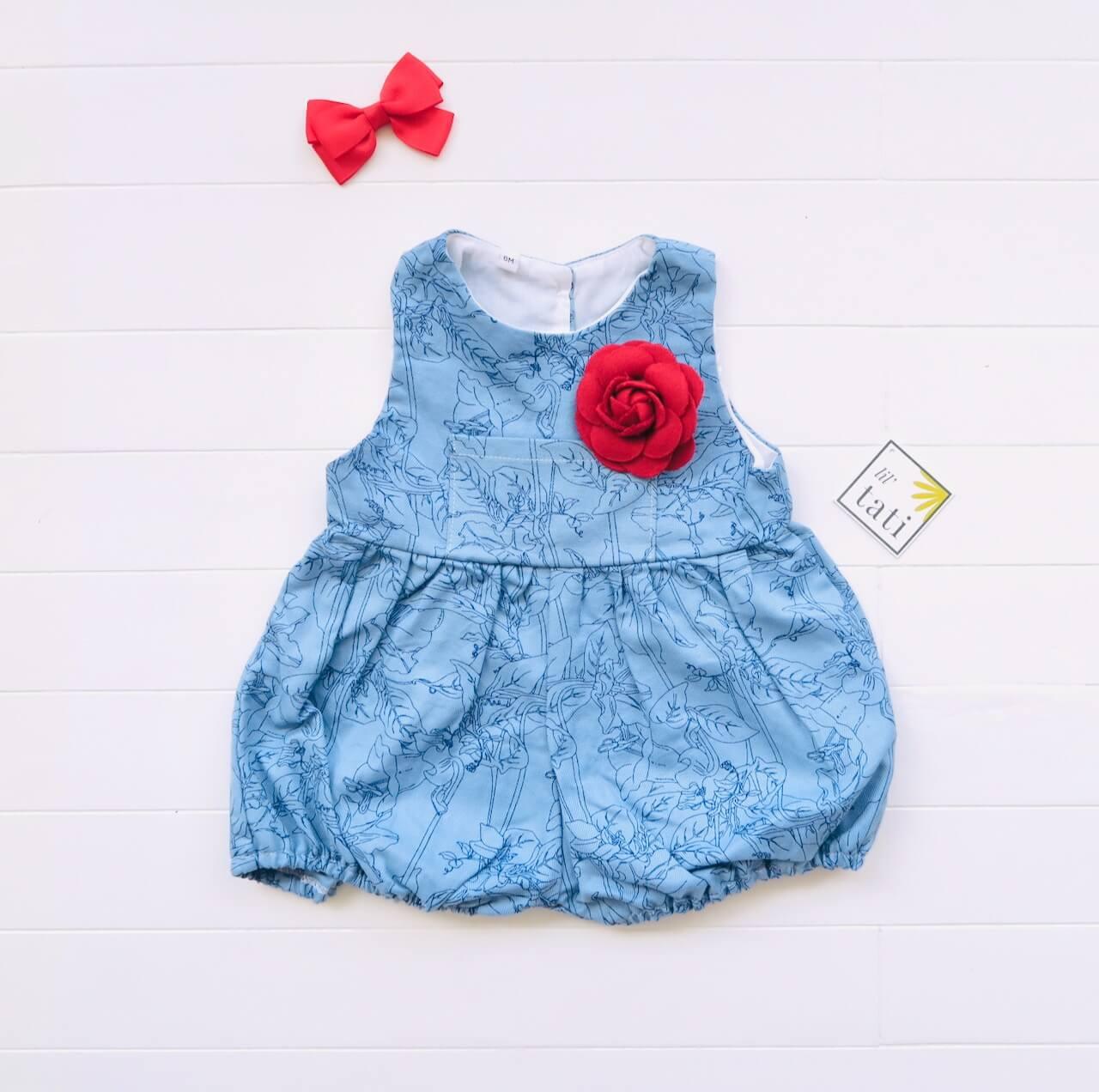 Orchid Playsuit in Floral Sketch Blue Print - Lil' Tati