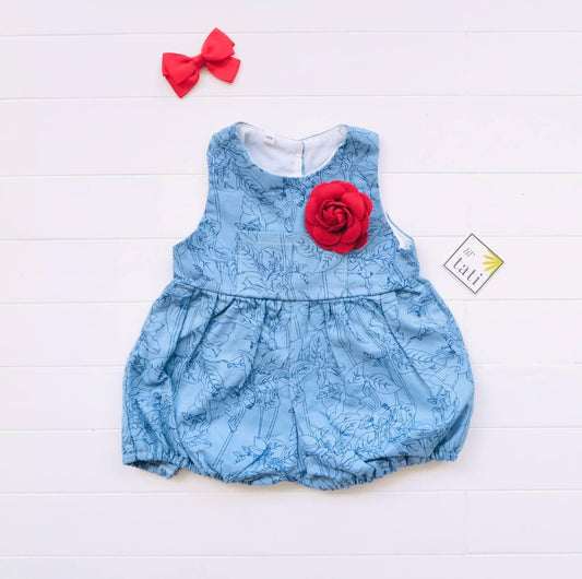 Orchid Playsuit in Floral Sketch Blue Print - Lil' Tati