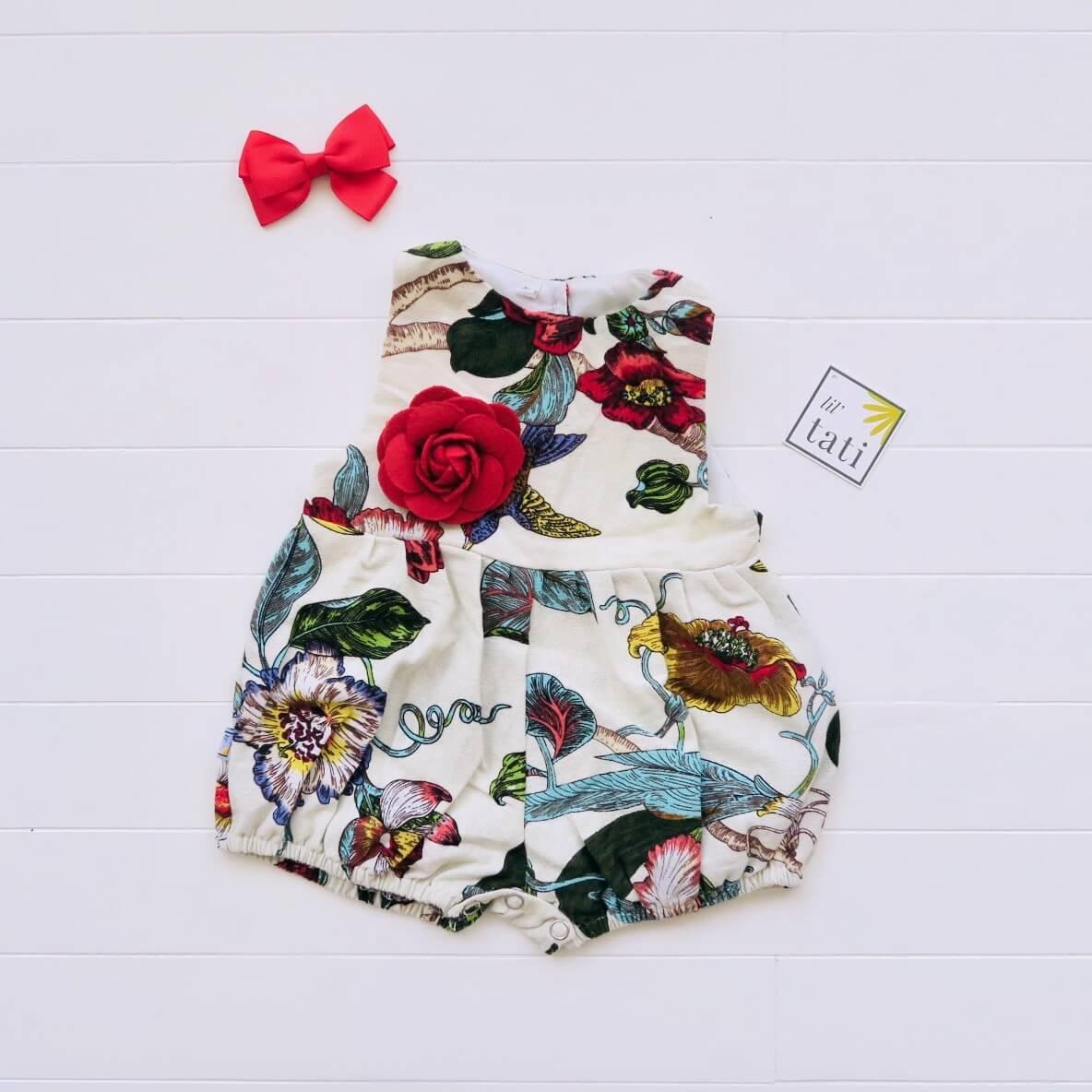 Orchid Playsuit in Hummingbird Linen - Lil' Tati