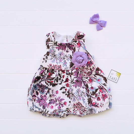 Orchid Playsuit in Magenta Purple Flowers Print - Lil' Tati