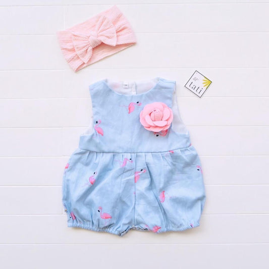 Orchid Playsuit in Mini Flamingo Blue Print - Lil' Tati