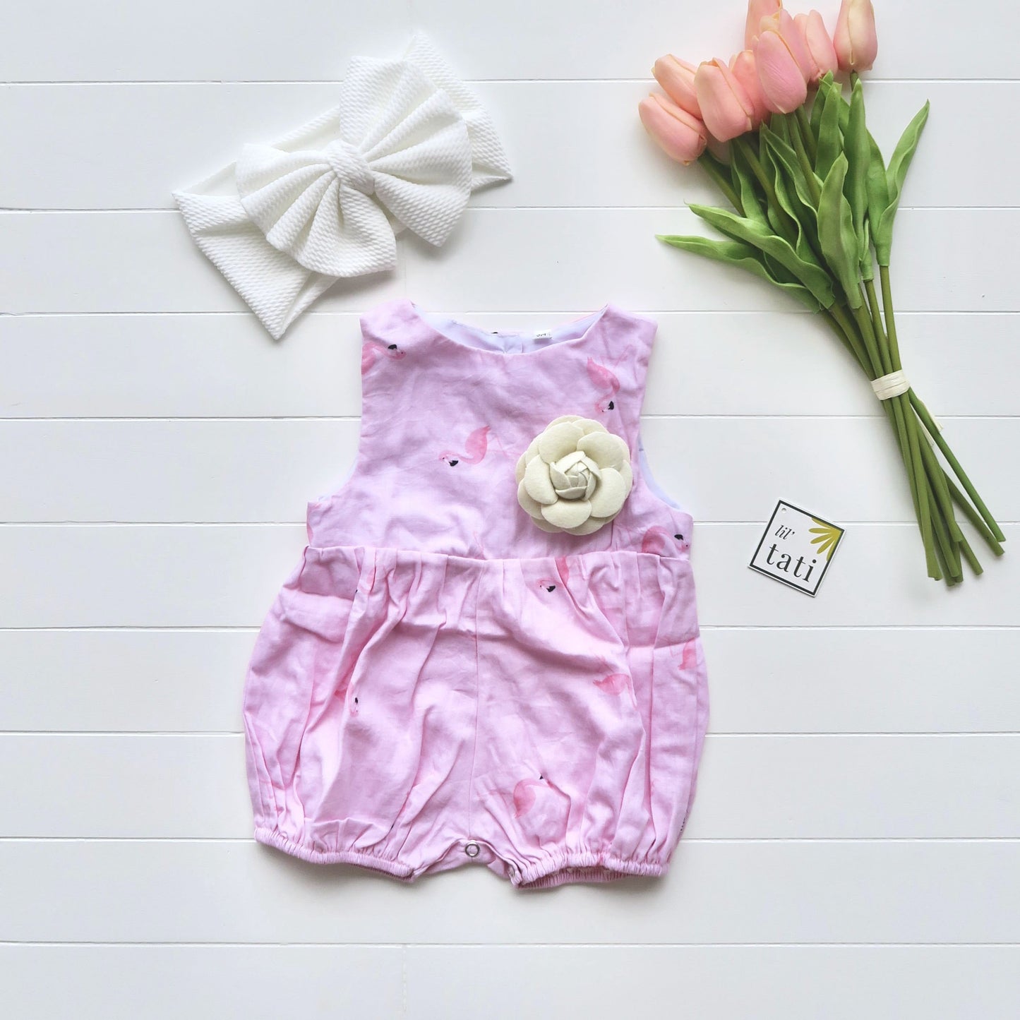 Orchid Playsuit in Mini Flamingo Pink Print - Lil' Tati