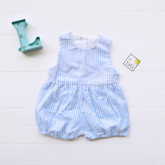 Orchid Playsuit in Placid Blue Stripes Linen - Lil' Tati