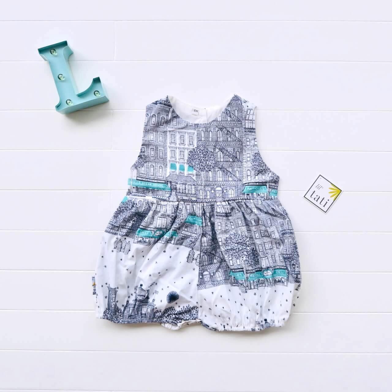Orchid Playsuit in Skyline Cyan Print - Lil' Tati