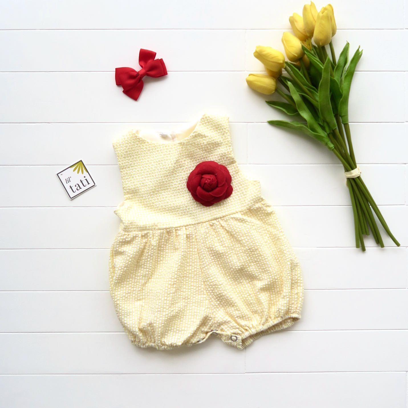 Orchid Playsuit in Yellow Seersucker - Lil' Tati