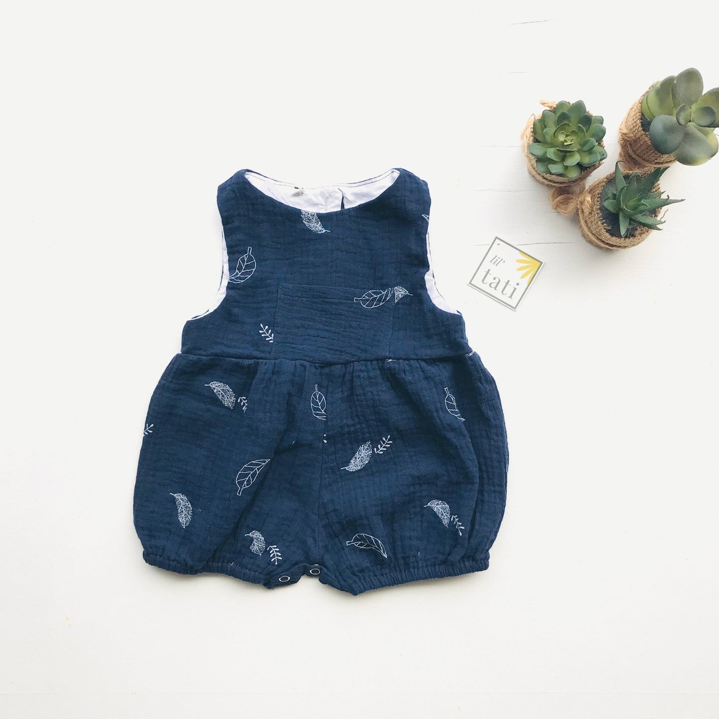 Orchid Playsuit in Crepe - Leafy Dark Blue - Lil' Tati