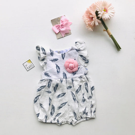 Orchid Playsuit - Ruffle Sleeves in Crepe Feather - White - Lil' Tati