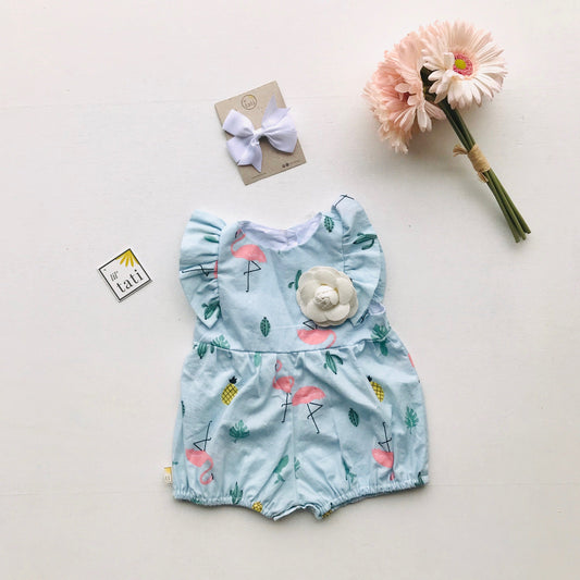 Orchid Playsuit - Ruffle Sleeves in Fiesta Flamingo Blue - Lil' Tati