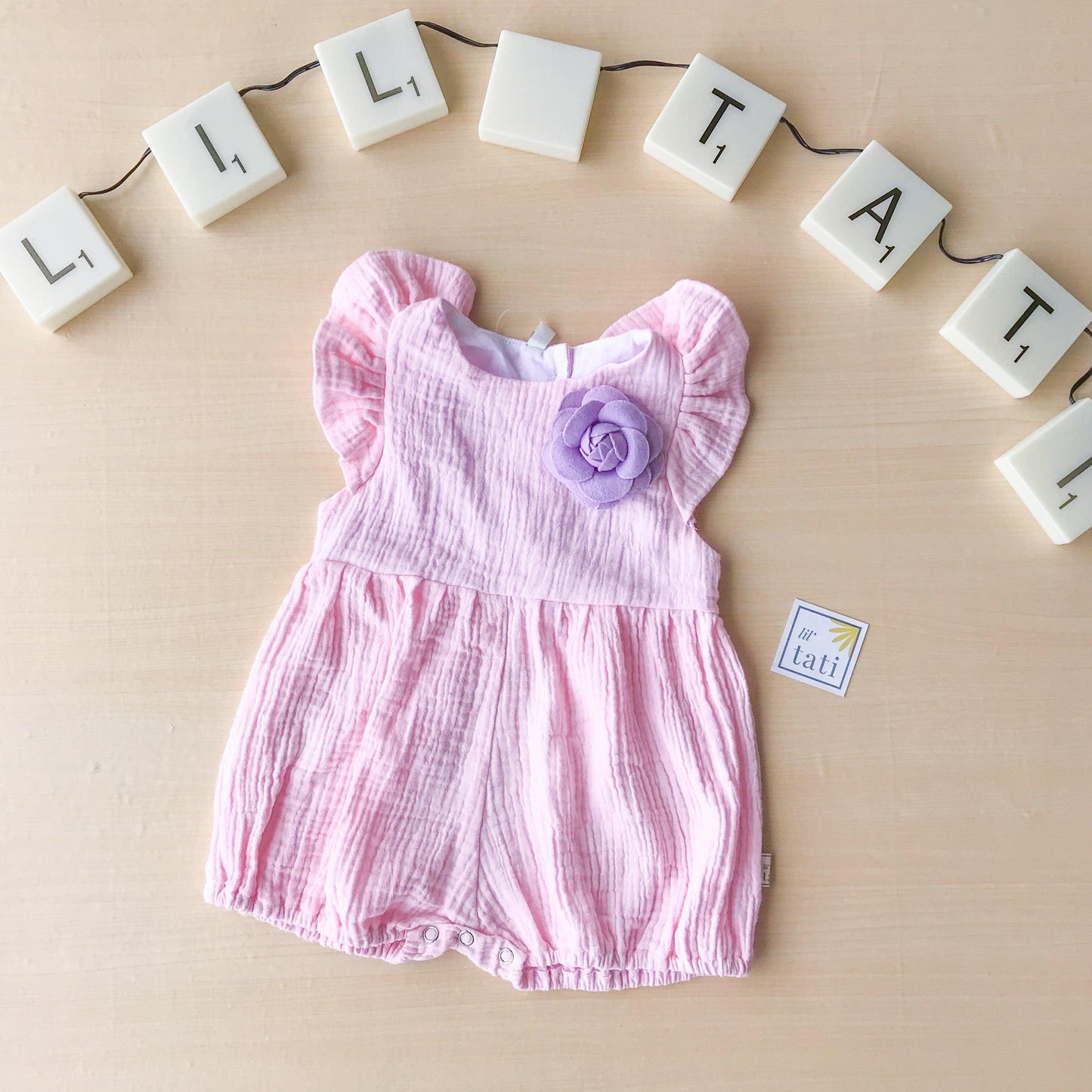 Orchid Playsuit - Ruffle Sleeves in Crepe - Pink - Lil' Tati