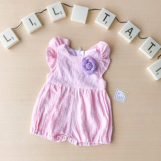 Orchid Playsuit - Ruffle Sleeves in Crepe - Pink - Lil' Tati