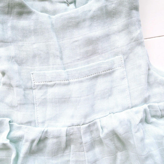 Orchid Playsuit with Front Pocket in Organic Muslin -Blue - Lil' Tati