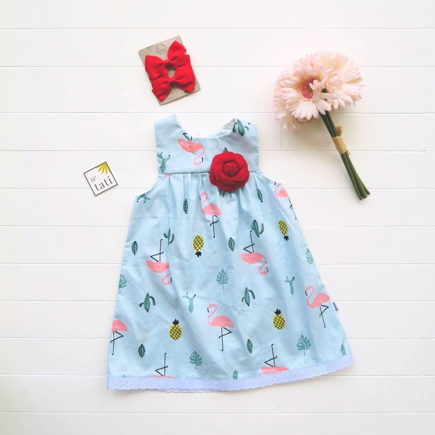 Peony Dress in Fiesta Flamingo Blue - Lil' Tati