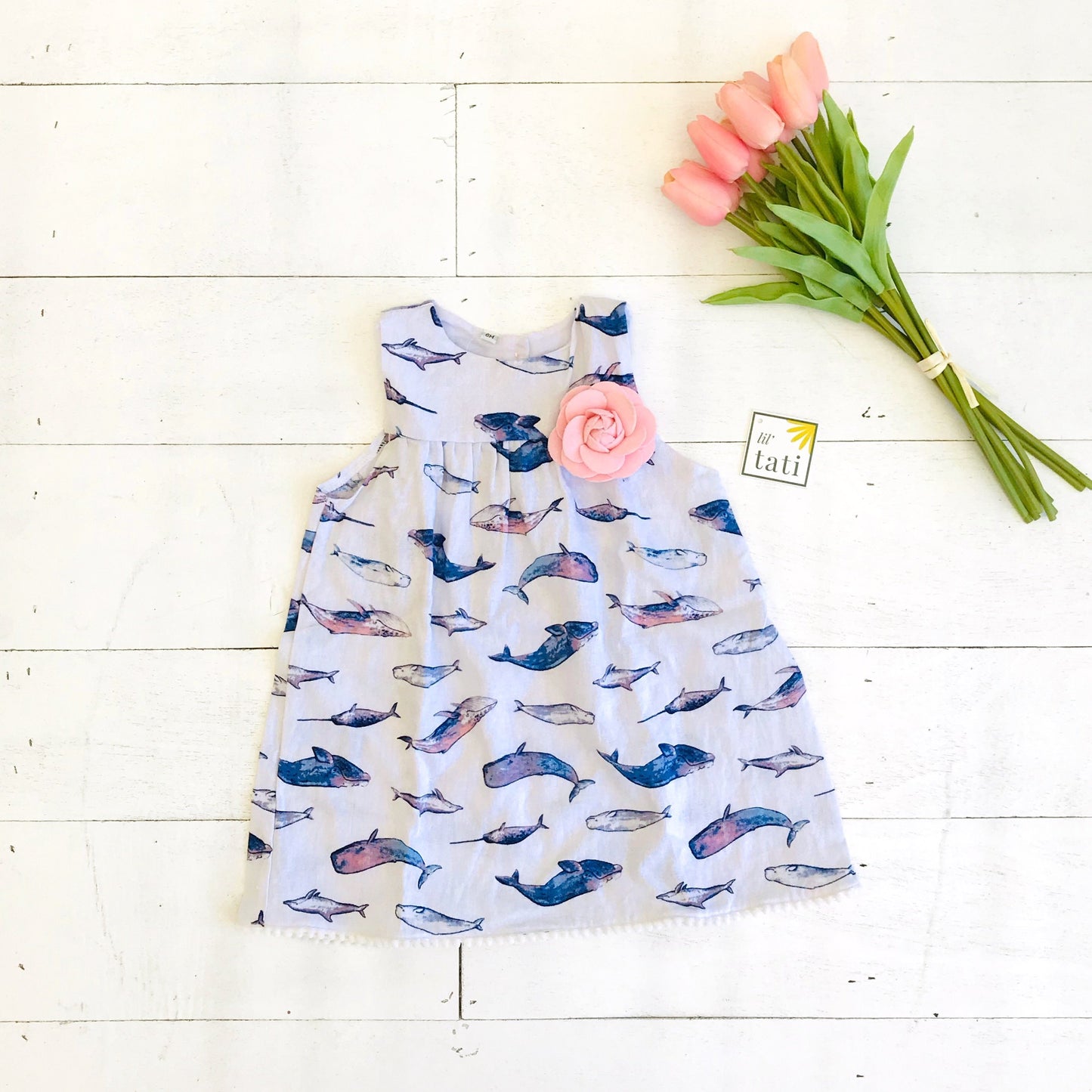 Peony Dress in Indigo Whale Linen - Lil' Tati