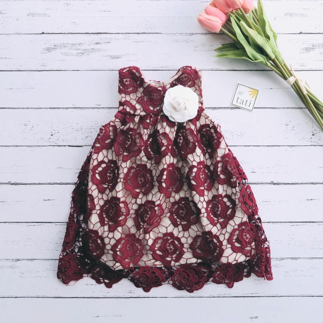 Peony Dress in Maroon Rose Lace - Lil' Tati