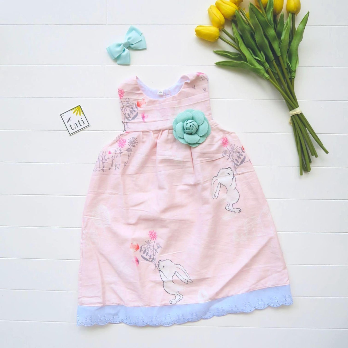Peony Dress in Pink Bunnies - Lil' Tati
