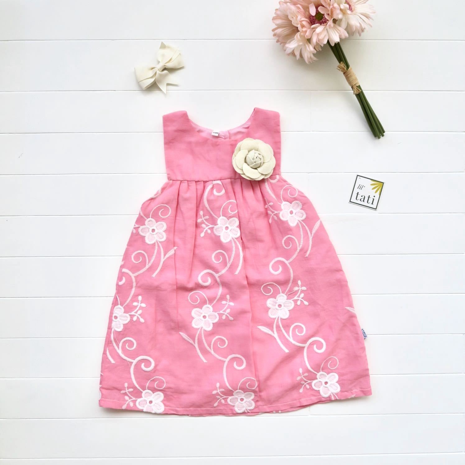 Peony Dress in Pink Fancy Lace - Lil' Tati