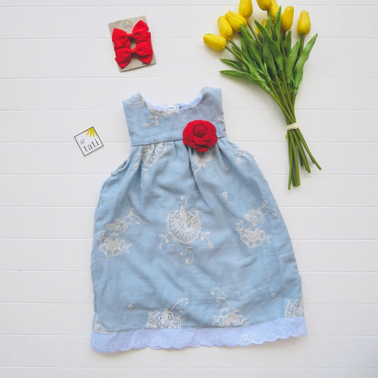 Peony Dress in Sky Embroidery - Lil' Tati