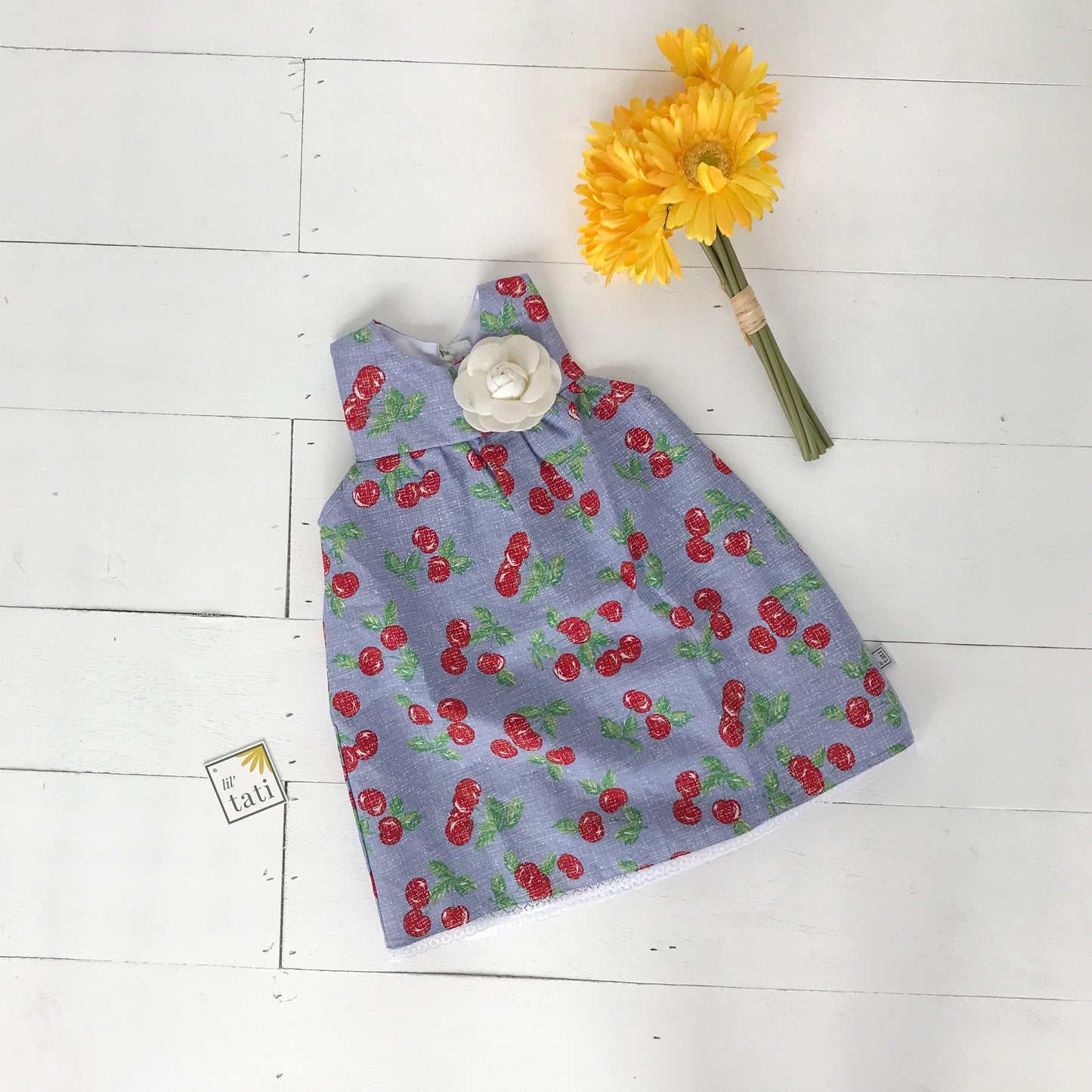 Peony Dress in Sky Cherries Print - Lil' Tati